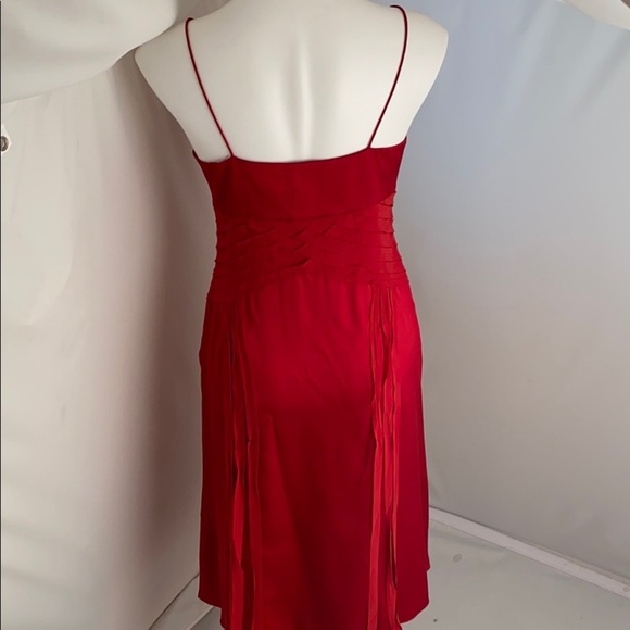 Nicole Miller red silk spaghetti strap v-neck cocktail dress - Picture 4 of 11